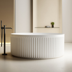 Wholesale High End Quality Latest Design V-Groove Round Freestanding Fluted Solid Surface Bathtub TW-8119