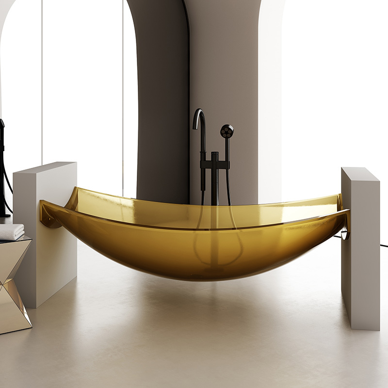 Wholesale High End Quality Freestanding Transparent Floating Hammock Suspended Artificial Stone Bathtub TW-8997T