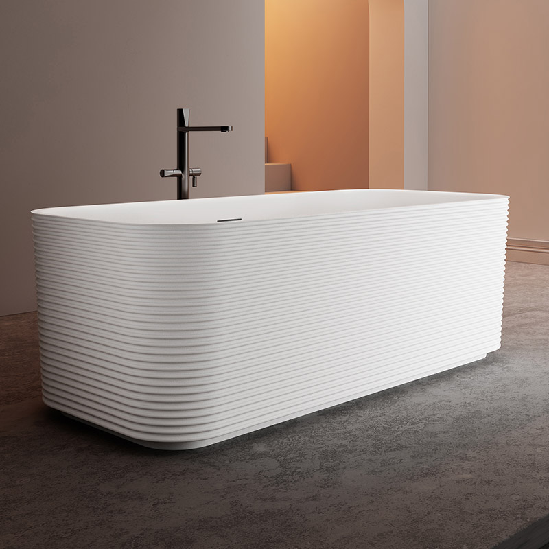 Factory Supply Quality Assurance Rectangle Groove Horizontal Stripes Fluted Freestanding Acrylic Bathtub TW-7882