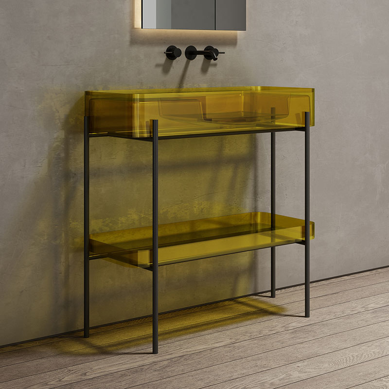 Wholesale Price Transparent Console Sink With Shelf Freestanding Bathroom Vanity WBL-9703T