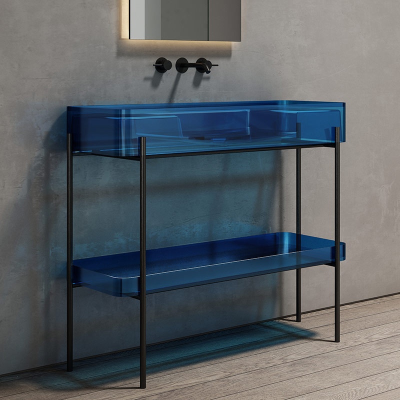 Manufacturer Transparent Console Sink With Shelf Freestanding Bathroom Cabinet WBL-9705T