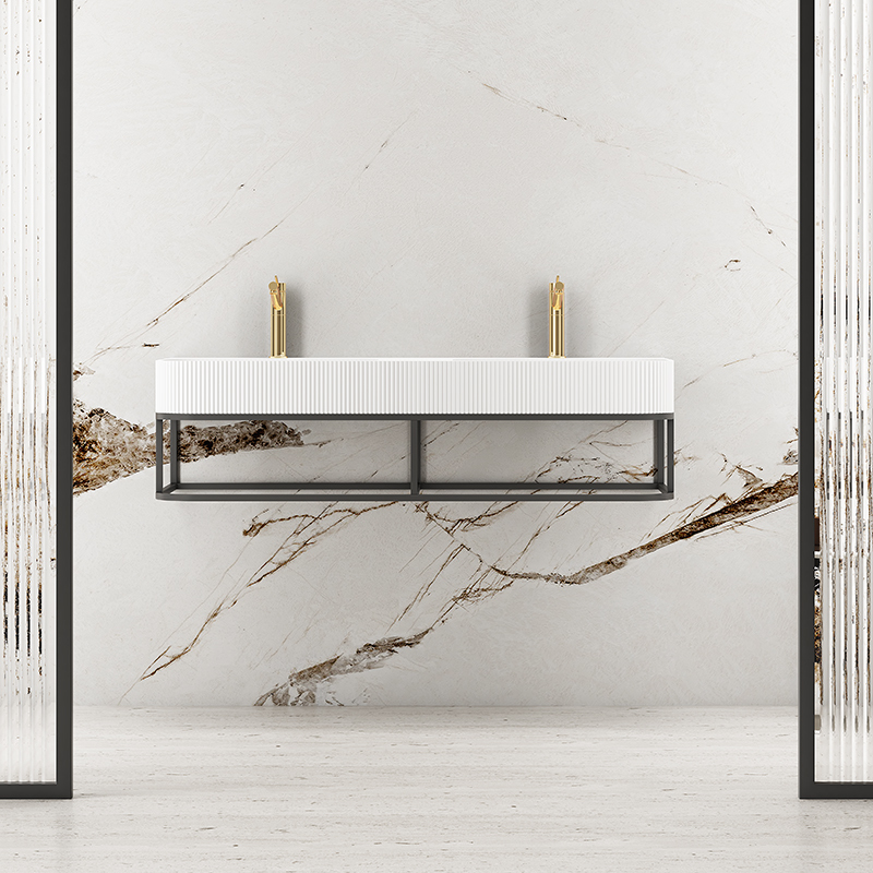Beliebtes Großhandels-Designer-Wandwaschbecken mit fester Oberfläche, doppelt geriffeltes Badezimmerwaschbecken TW-G8686Y