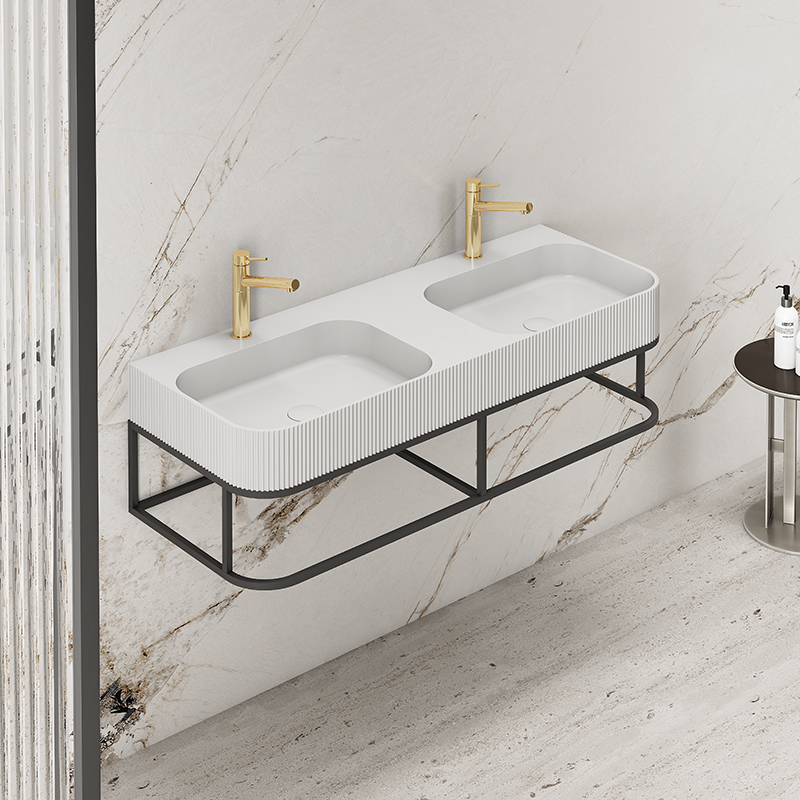Popular Wholesale Designer Wall-Mount Hung Solid Surface Wash Basin Double Fluted Bathroom Sink TW-G8686Y