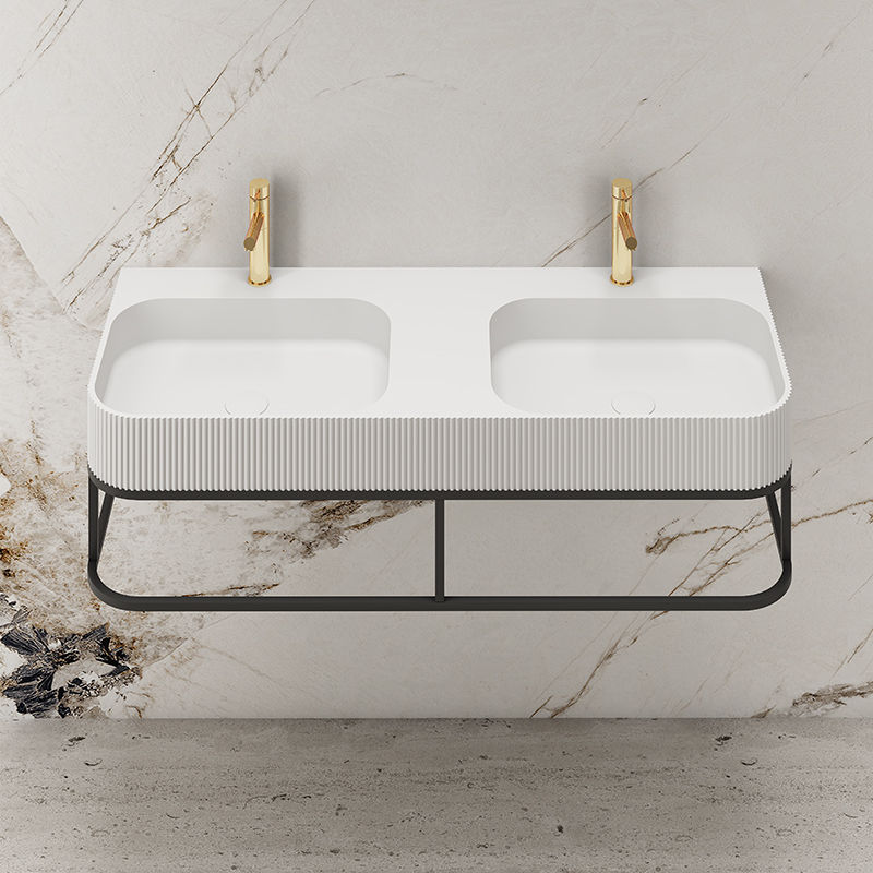 Beliebtes Großhandels-Designer-Wandwaschbecken mit fester Oberfläche, doppelt geriffeltes Badezimmerwaschbecken TW-G8686Y