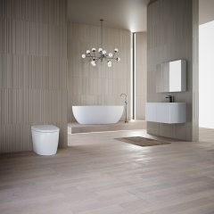 Großhandelspreis Freistehende Badewanne aus Kunststein Badezimmerschrank Intelligente Toilette Komplettset TW-7507&TW-3001&TW-M60