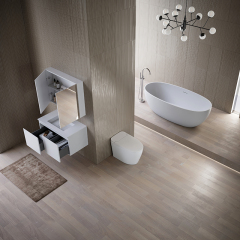 Großhandelspreis Freistehende Badewanne aus Kunststein Badezimmerschrank Intelligente Toilette Komplettset TW-7507&TW-3001&TW-M60