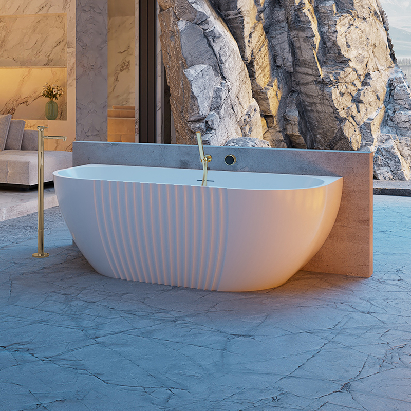 Hot Style Wholesale Freestanding Back To Wall Fluted Acrylic Bathtub XY-5006