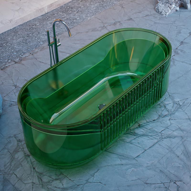 Werkseitige Qualitätssicherung, freistehende, geriffelte, transparente Badewanne XR-7001T