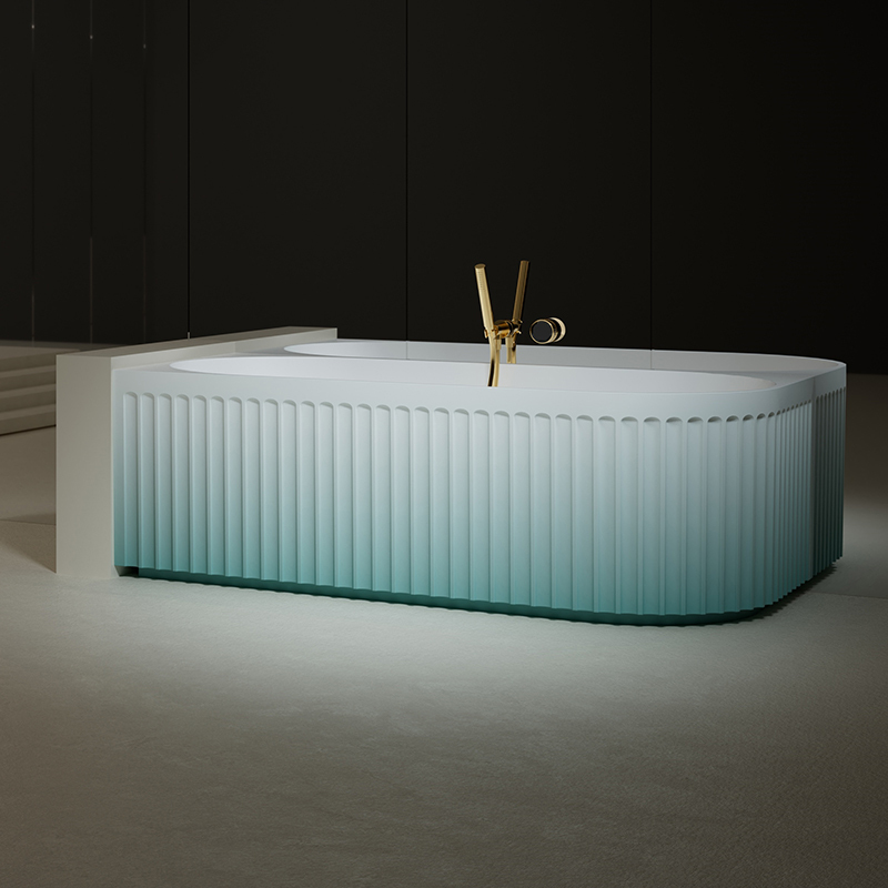 Wholesale Fashion Gradient Color Fluted Solid Surface Corner Bathtub TW-8113R
