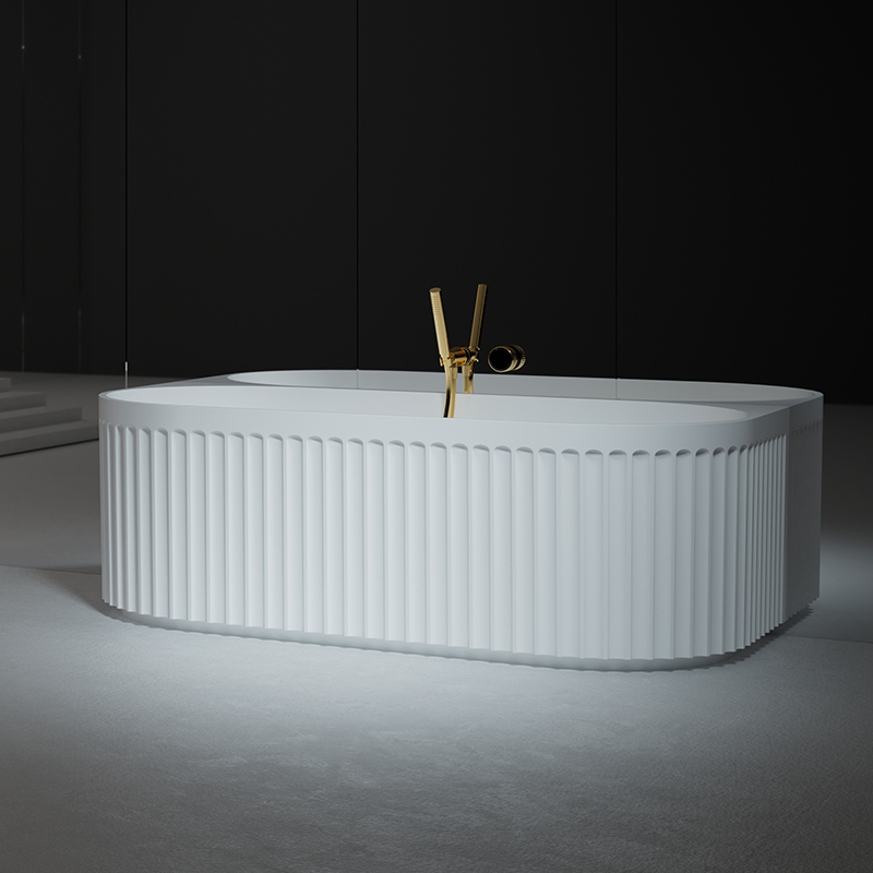Wholesale Price Gradient Color Fluted Solid Surface Back to Wall Bathtub TW-8116