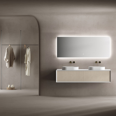 Factory Supply Quality Assurance Double Counter Top Sink Floating Bathroom Cabinet TW-2202
