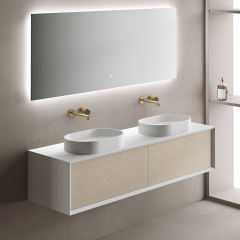 Factory Supply Quality Assurance Double Counter Top Sink Floating Bathroom Cabinet TW-2202