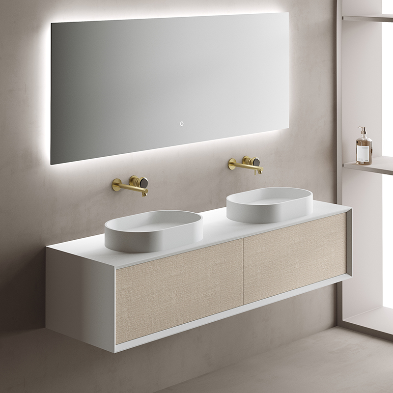 Factory Supply Quality Assurance Double Counter Top Sink Floating Bathroom Cabinet TW-2202