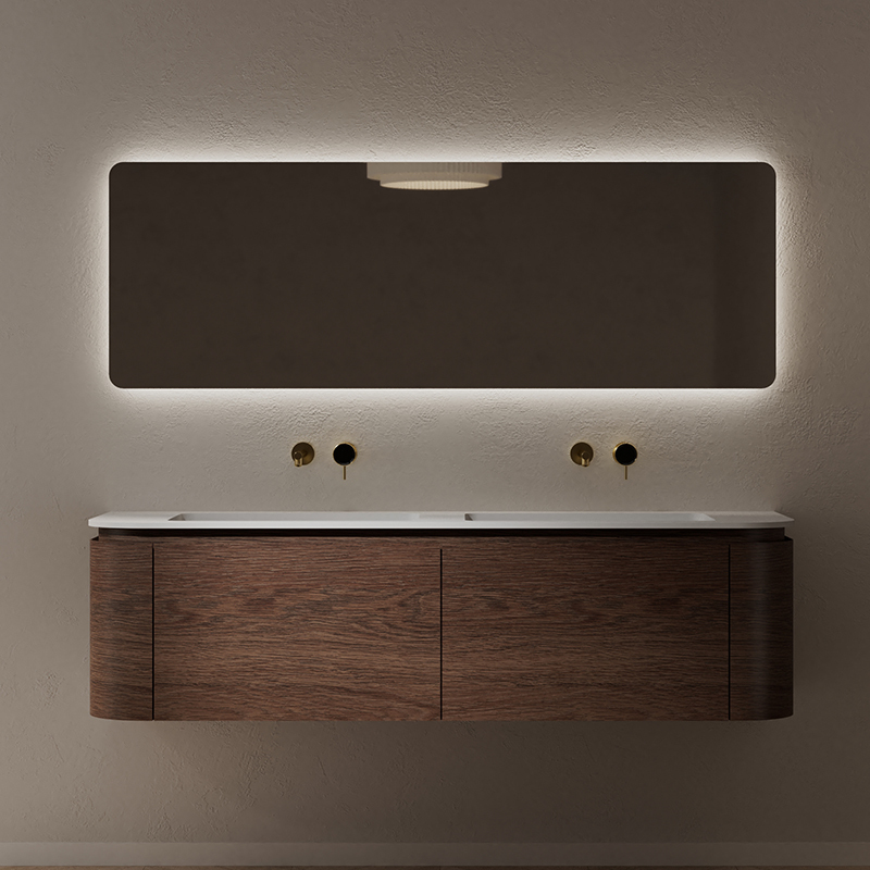 Wholesale High End Quality Single Sink Wood Grain Hanging Bathroom Cabinet Set TW-5602