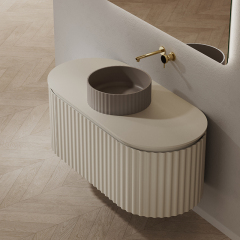 Wholesale High End Quality Fluted Floating Bathroom Vanity Unit With Countertop Sink TW-5101