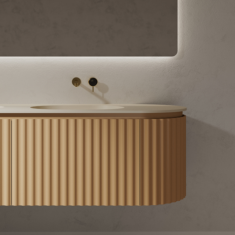 Factory Customized Fluted Wall Hung Bathroom Cabinet With Double Basins ...