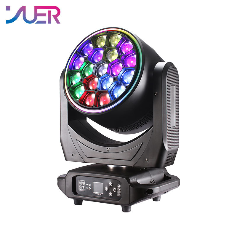 YUER LED 19x40W RGBW Bee Eye Beam Zoom Wash Effect With Light Strip Circle Rotate Professional Moving Head Stage Lighting Dj Disco
