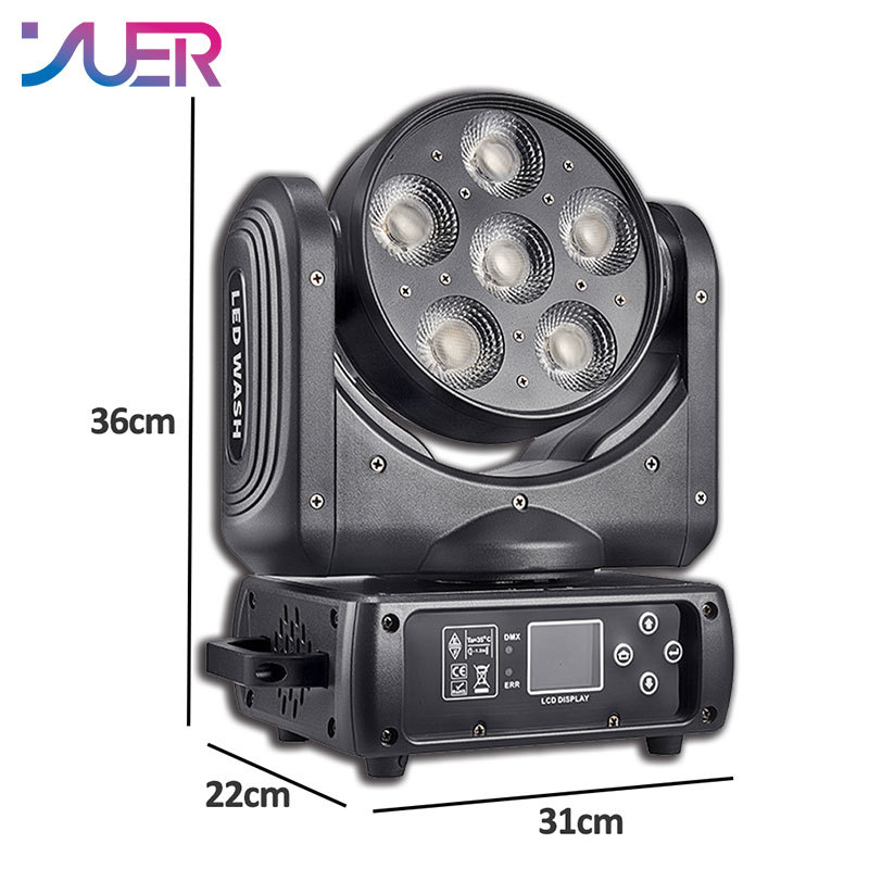 YUER 6x30W LED Zoom Wash RGB 3in1 Moving Head Light DXM Stage Equipment DJ Party Christmas Nightclub Stage Light