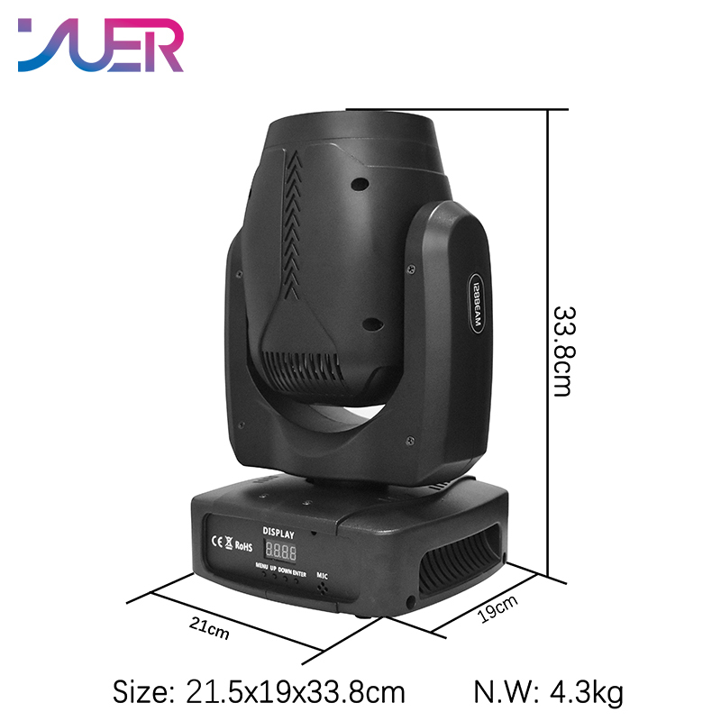 YUER LED Spot 180W Atomization Moving Head Light Beam 6+12 Face Prism DJ Disco Nightclub Bar Wedding Activity Dance Floors Dmx