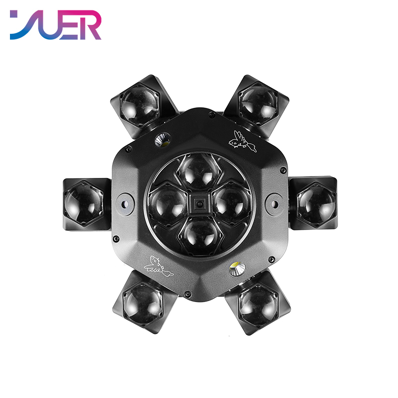 YUER Remote Control 10X10W RGBW 6 Head LED Beam Moving Head Light with RG Laser Effect DMX Stage Lighting for Disco Music Bar Party