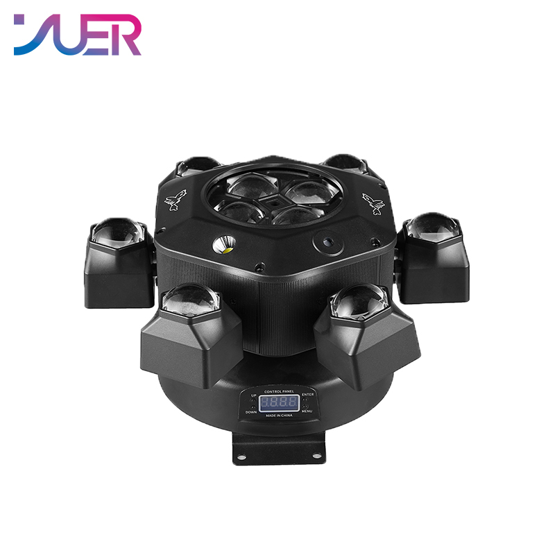 YUER Remote Control 10X10W RGBW 6 Head LED Beam Moving Head Light with RG Laser Effect DMX Stage Lighting for Disco Music Bar Party