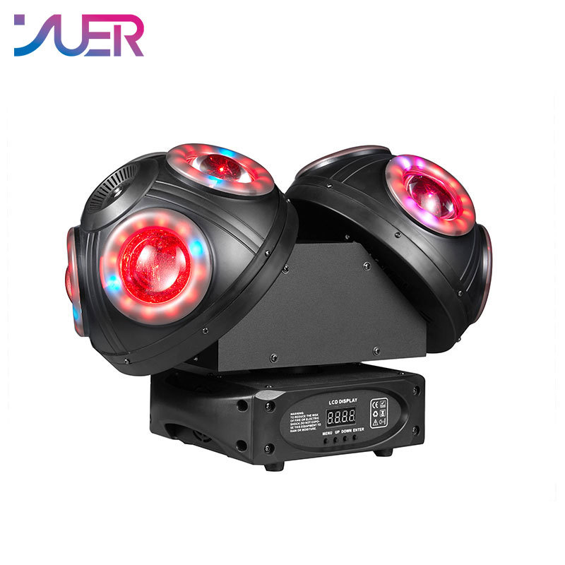 YUER New Double Heads LED 8x10w RGBW + 2x100MW RG Laser + 96PCS RGB Lamp Ring 3in1 Effect Stage Lighting Moving Head For KTV Music Bar