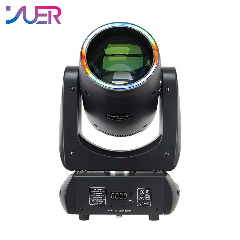 YUER Mini 200W LED Moving Head Light Beam Spot 18 Rotating Prisms With Ring Dj Dmx Stage Light Effect Light Disco Dj Bar Wedding Club