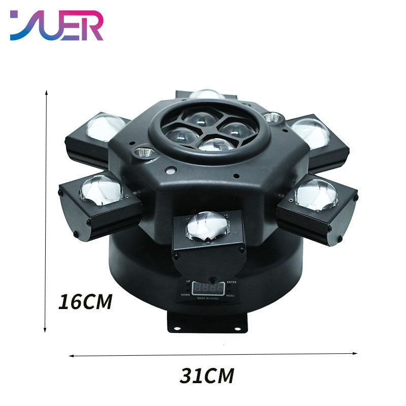 YUER LED 10X10W 6 Head Moving Head Beam Light RG Laser Strobe Light DMX Stage Light RGB Beam Light Rotating Disco Party Bar