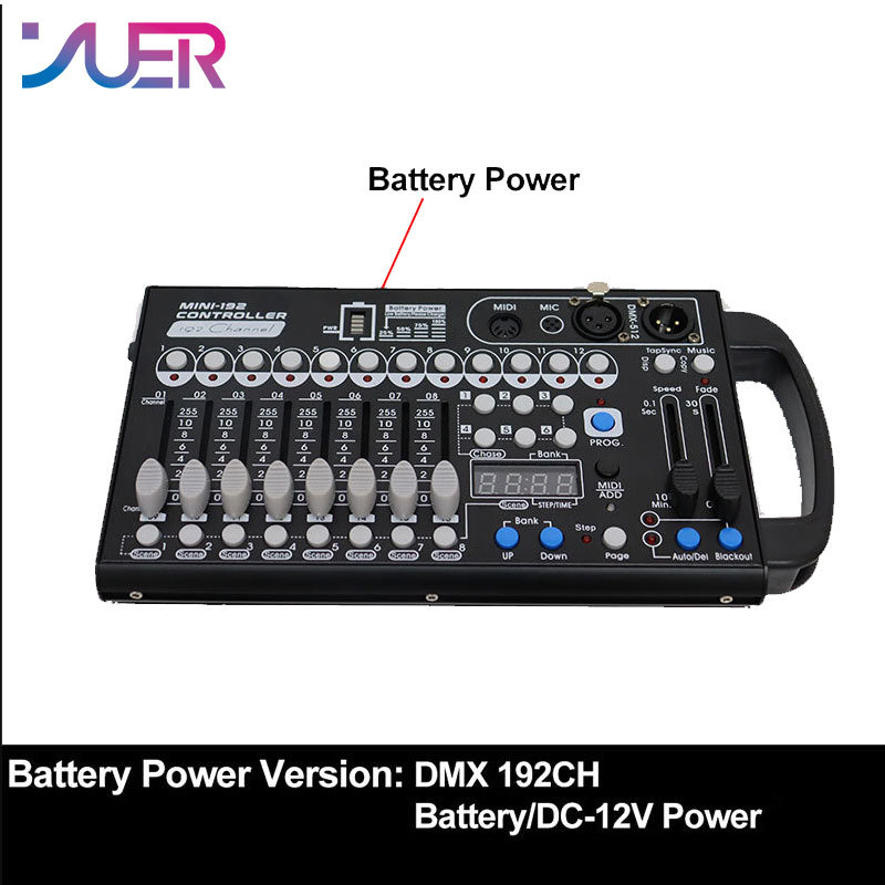 YUER Mini Battery Powerd 192CH DMX512 Controller With Wireless Wifi Fader Command Wing Party Lighting Console Scene Dj Disco