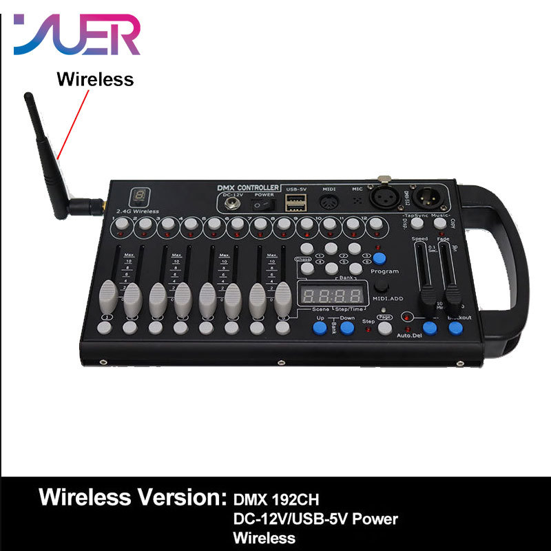 YUER Mini Battery Powerd 192CH DMX512 Controller With Wireless Wifi Fader Command Wing Party Lighting Console Scene Dj Disco