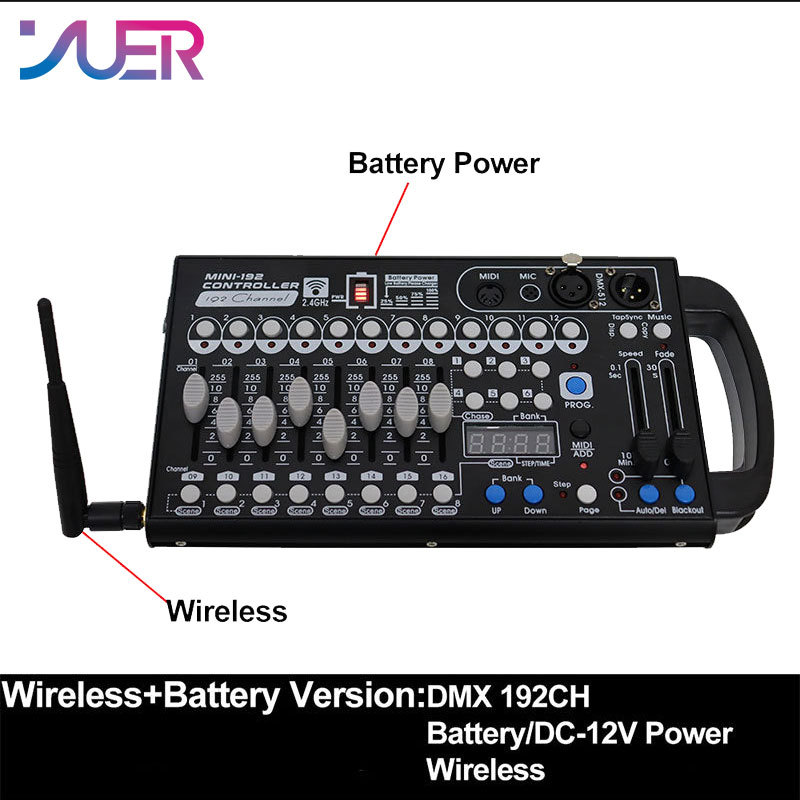 YUER Mini Battery Powerd 192CH DMX512 Controller With Wireless Wifi Fader Command Wing Party Lighting Console Scene Dj Disco