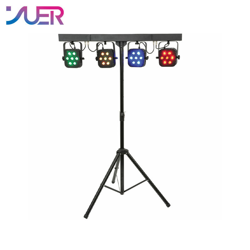 YUER Led Par Kit 4pcs 7x10W 4in1 RGBW Led Slim Flat Par Lights with Light Stand DMX Bar Foot Controller Bag Package Set