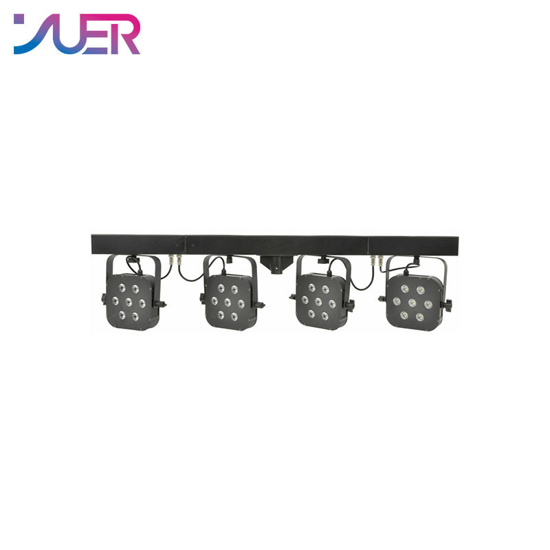 YUER Led Par Kit 4pcs 7x10W 4in1 RGBW Led Slim Flat Par Lights with Light Stand DMX Bar Foot Controller Bag Package Set