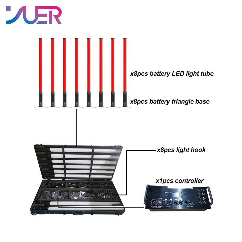 YUER 8PCS 100cm RGB Battery LED Light Tube Waterproof IP54 Built-in Battery APP Control Stage Lighting For DJ Disco Photo Photographe