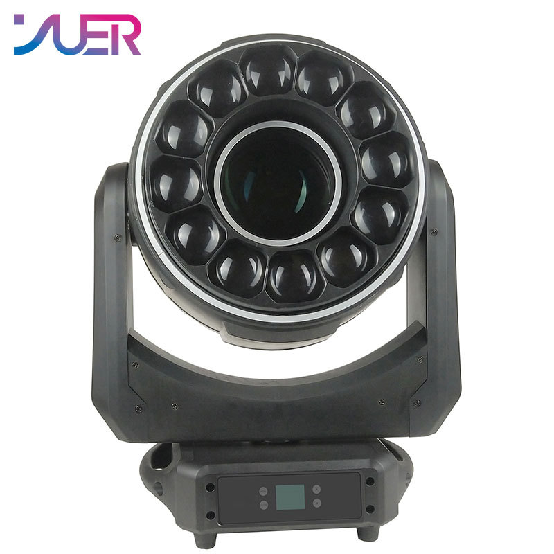 YUER 200W LED Beam Zoom Spotlight 12x60W LED Bee Eye Cleaning Effect SMD Light Strip Electric Focus Moving Head Stage Lighting for Dj Disco Head