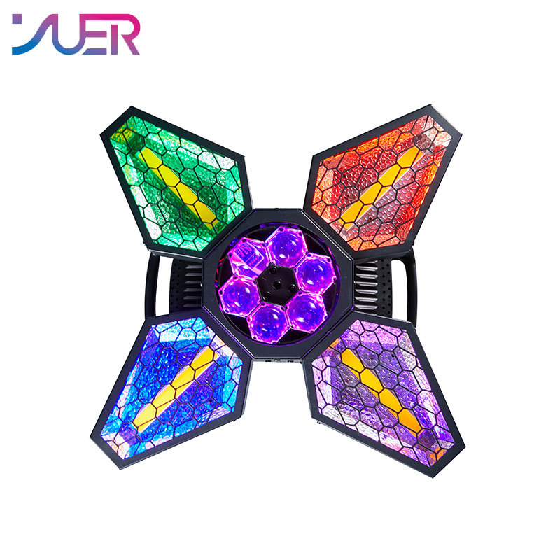 YUER 300W LED Retro Bee Eye Moving Head Light 4 in 1 Background Mixed Colourful Effect DMX Sound Control for DJ Party Disco Show