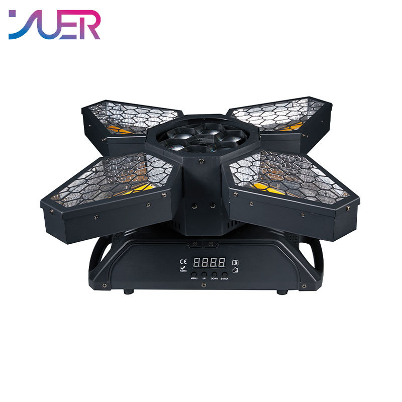 YUER 300W LED Retro Bee Eye Moving Head Light 4 in 1 Background Mixed Colourful Effect DMX Sound Control for DJ Party Disco Show