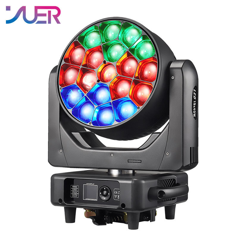 YUER 19X40W Bee Eye Zoom RGBW 4 in 1 Moving Head Light DMX512  Beam Strobe Effect DJ Disco Stage Wedding Party Bar