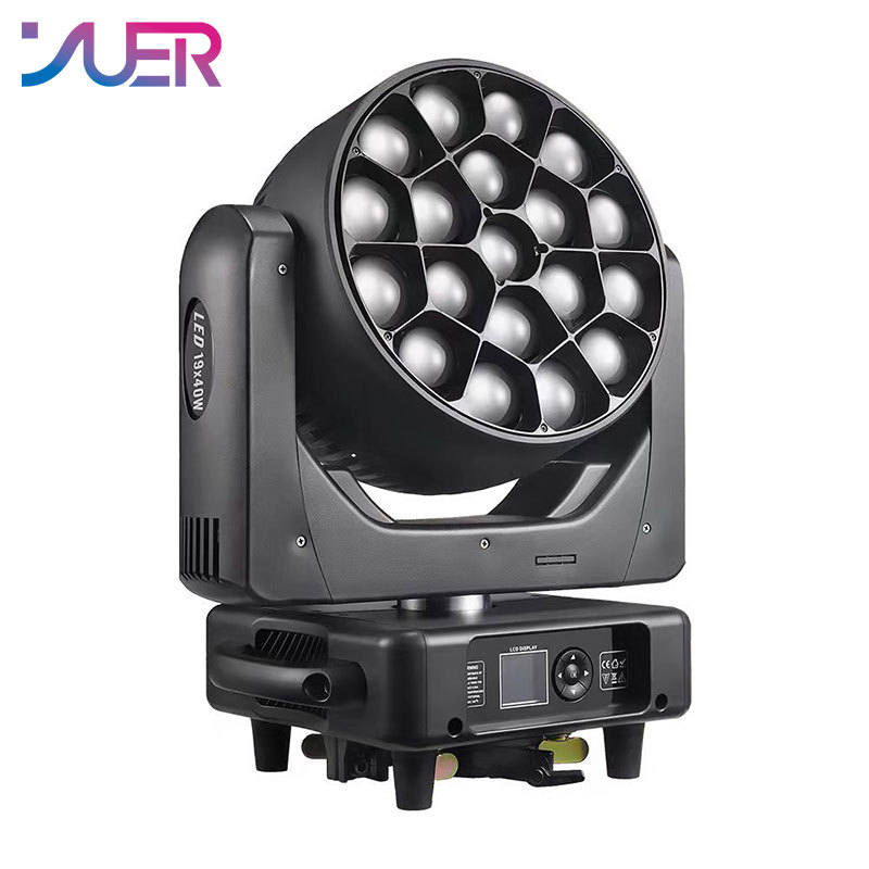 YUER 19X40W Bee Eye Zoom RGBW 4 in 1 Moving Head Light DMX512  Beam Strobe Effect DJ Disco Stage Wedding Party Bar