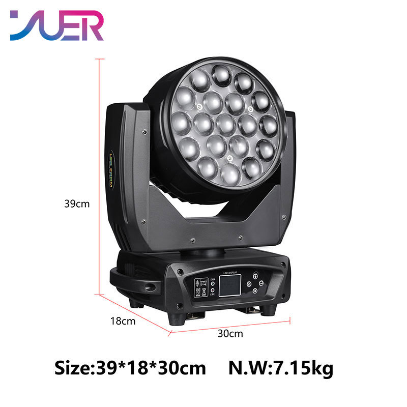 YUER 19PCS 15W RGBW 4IN1 Focusing Moving Head Wash Light For Disco Beam Lights DJ Party Stage Lighting Commercial Lights