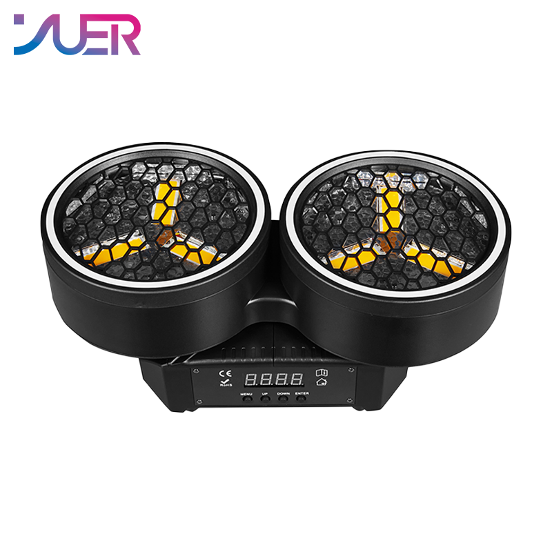 YUER LED 6x20W Gold + 102X0.2W RGB 2 Eyes Moving Head Effect Light With Ring Infinite Rotation DMX512 For DJ Disco Stage Wedding Party