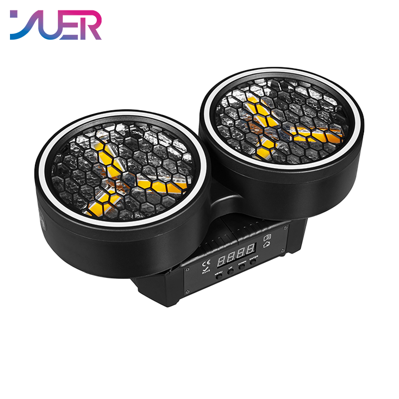 YUER LED 6x20W Gold + 102X0.2W RGB 2 Eyes Moving Head Effect Light With Ring Infinite Rotation DMX512 For DJ Disco Stage Wedding Party