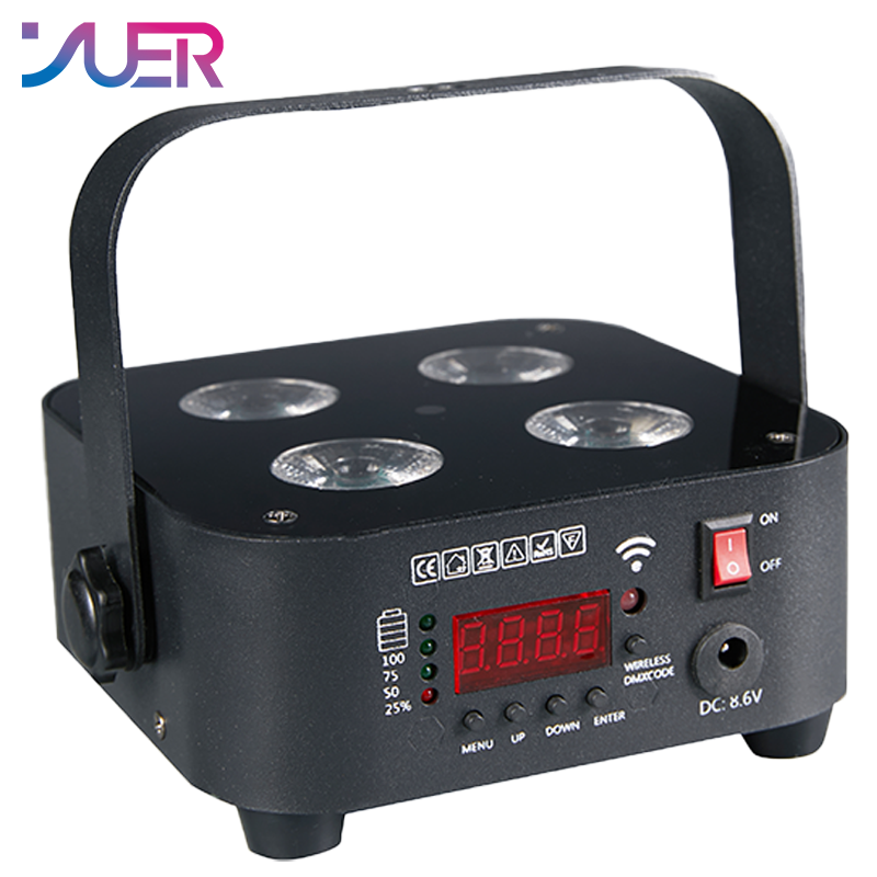 YUER Battery LED Par Light 4X15W RGBWA UV 6IN1 DMX512 Control DJ Party Disco Wedding KTV Battery Stage Light
