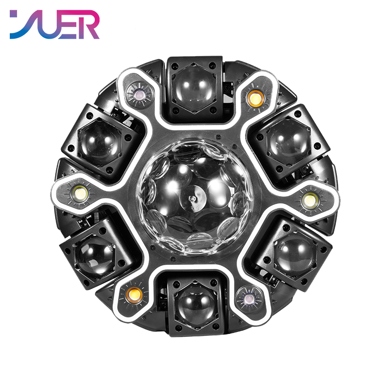 YUER 6x10w RGBW Beam 6-Arm Super Magic Ball Donkey Kong Moving Head Effect Light With Iridescent Light Strips White/Gold Strobe RG Laser Effect DMX512 Sound Control For DJ Disco Bar KTV
