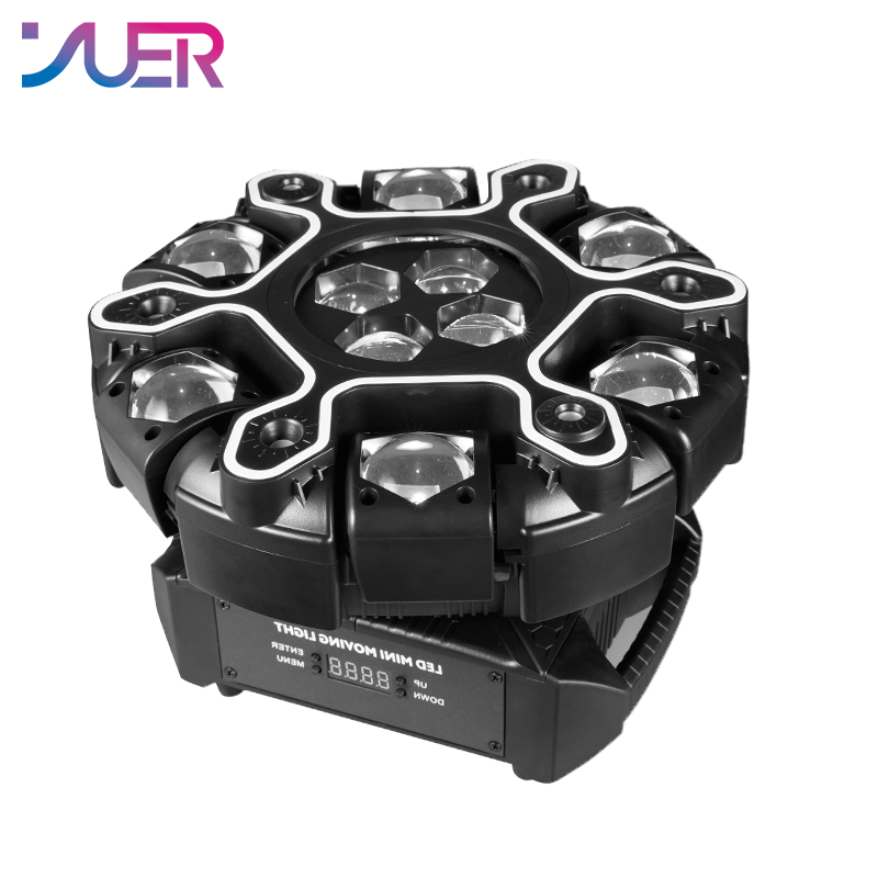 YUER 10x10w RGBW Beam 6-Arm Super Bee Eye Donkey Kong Moving Head Effect Light With Iridescent Light Strips White/Gold Strobe RG Laser Effect DMX512 Sound Control For DJ Disco Bar KTV