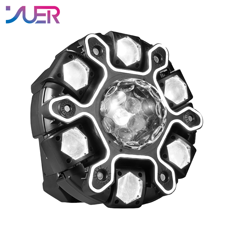 YUER 6x10w RGBW Beam 6-Arm Super Magic Ball Donkey Kong Moving Head Effect Light With Iridescent Light Strips White/Gold Strobe RG Laser Effect DMX512 Sound Control For DJ Disco Bar KTV