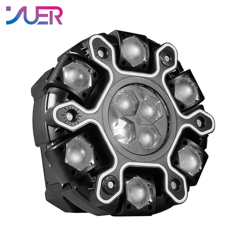 YUER 10x10w RGBW Beam 6-Arm Super Bee Eye Donkey Kong Moving Head Effect Light With Iridescent Light Strips White/Gold Strobe RG Laser Effect DMX512 Sound Control For DJ Disco Bar KTV