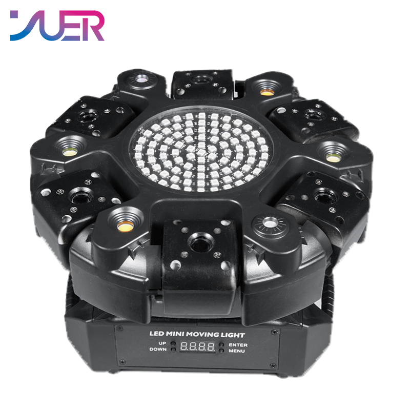 YUER 6x500mw R Laser 6-Arm Super Laser Donkey Kong Moving Head Effect Light With Iridescent Light Strips White/Gold Strobe RG Laser Wash Effect DMX512 Sound Control For DJ Disco Bar KTV