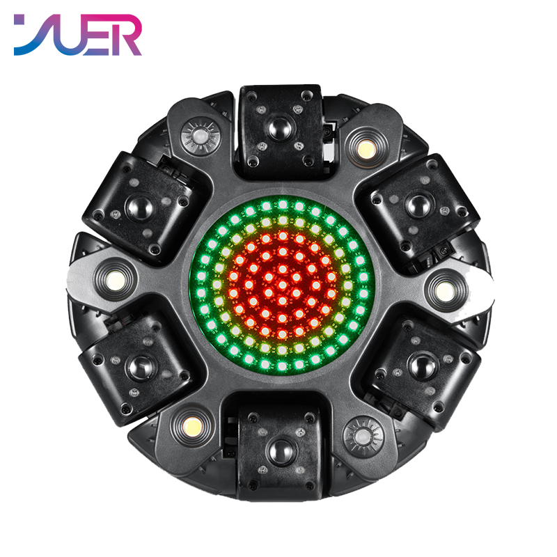YUER 6x500mw R Laser 6-Arm Super Laser Donkey Kong Moving Head Effect Light With Iridescent Light Strips White/Gold Strobe RG Laser Wash Effect DMX512 Sound Control For DJ Disco Bar KTV