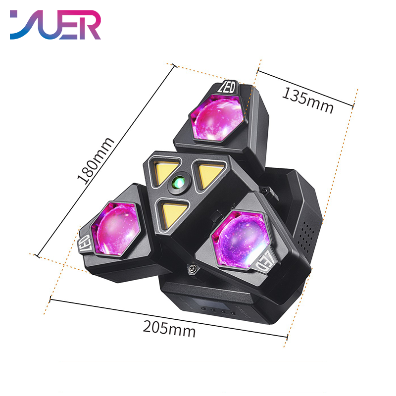 YUER™ 3x3W Red +3x3W Green +3x3W Blue +3x3W White +3x10W Golden Strobe +Green Laser Dynamic 3-Arm Light Beam Laser Strobe Effect DMX512 For DJ Disco Party Bar Club Wedding Stage Lighting